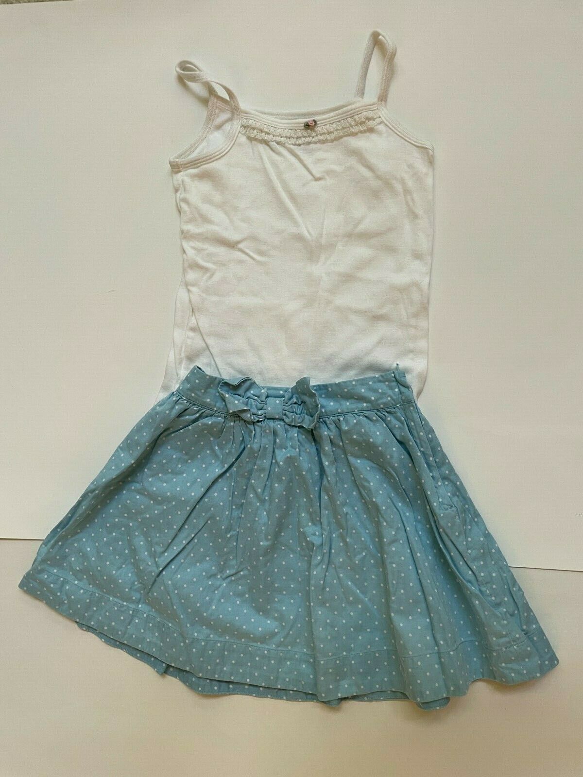 Girls - Janie And Jack Blue Skirt (sz 4) With Bow And Strap Top (sz 6-8)