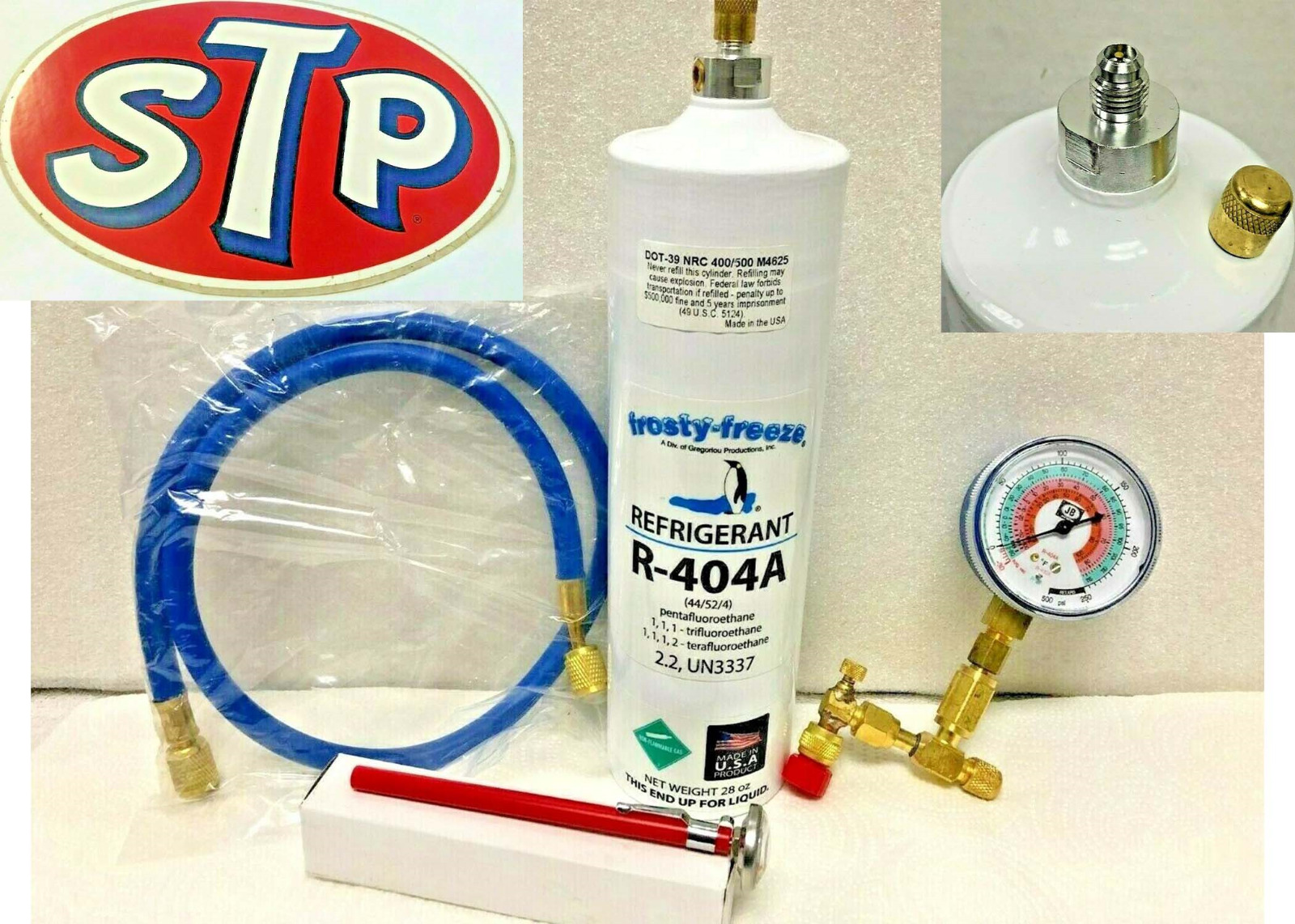 R404a, R-404a, Refrigerant 28 Oz Disposable Can, Charge It Gauge Kit, Stp Decal