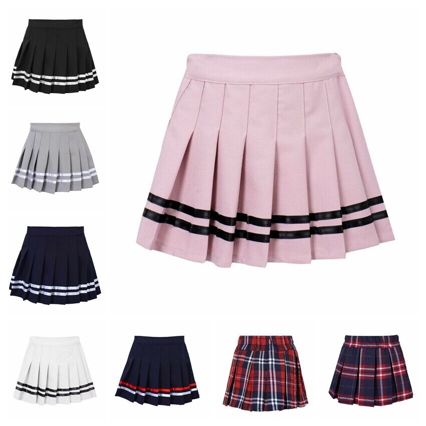 Toddler Baby Girls Pleated Skirt Striped Grid Style Skort Boxer Bottom Lining